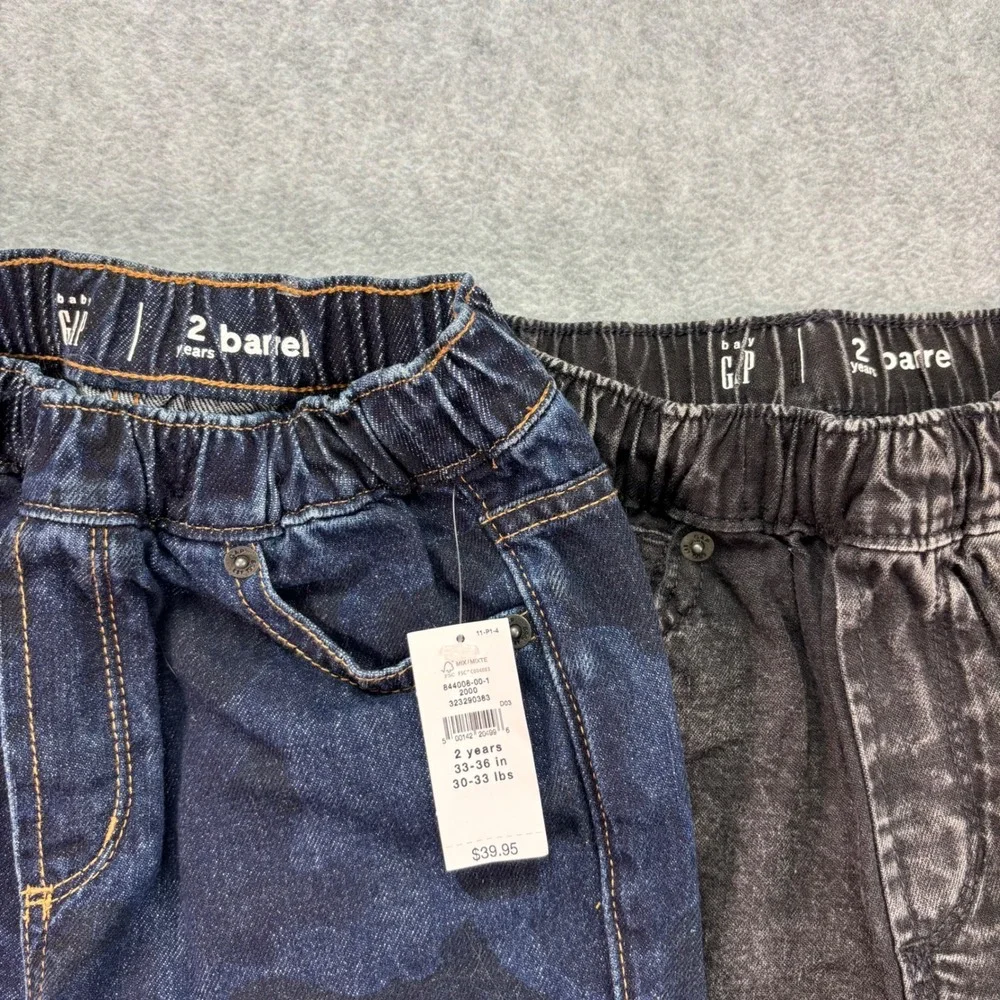 GAP Barrel Jeans‎ Kids 2 Years Blue Camo Black Acid Wash 2-Pack Adjustable Waist